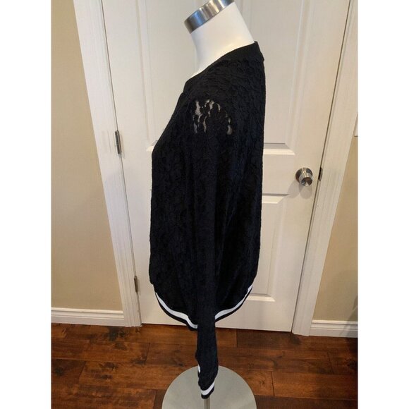 Michael Kors Black Floral Lace Long Sleeve Shirt W/Striped Elastic, Size M - Picture 5 of 8